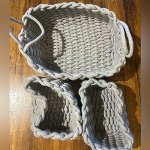 Set of Three Gray Woven Baskets